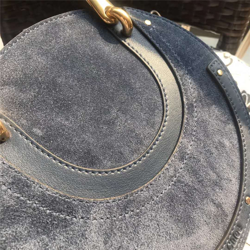 Chloe 蔻依 17秋冬 Pixie手環包 磨砂拼皮 圓形手提包 藍灰色