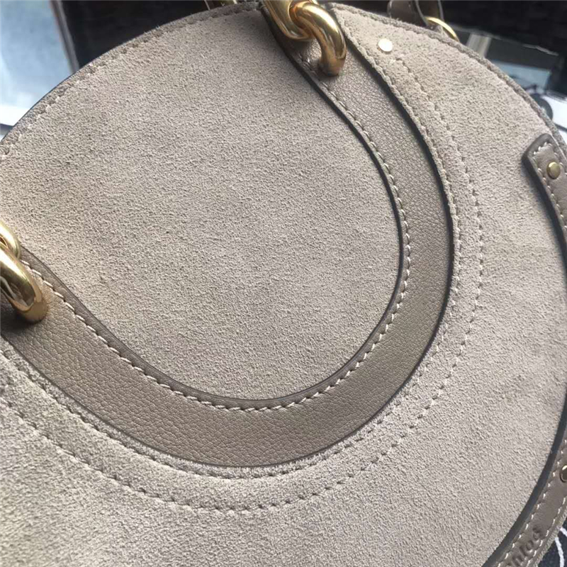 Chloe 蔻依 17秋冬 Pixie手環包 磨砂拼皮 圓形手提包 淺灰色