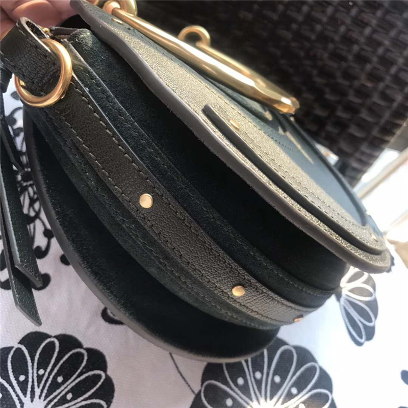 Chloe 蔻依 17秋冬 Pixie手環包 磨砂拼皮 圓形手提包 墨綠色