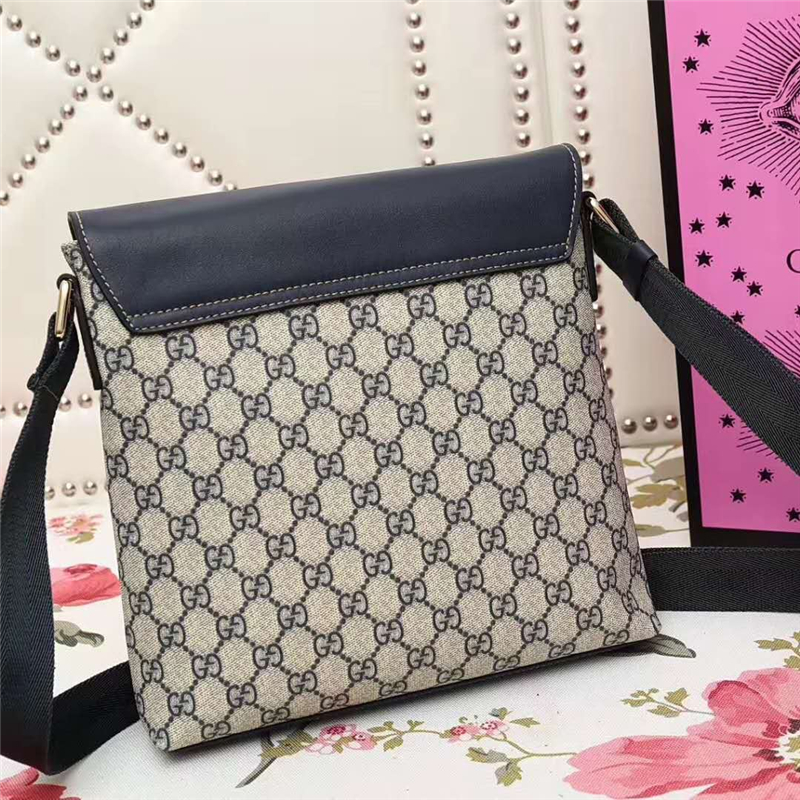 353431 GUCCI 雙G印花 真皮拼布翻蓋 女款 單肩斜跨包 灰白色