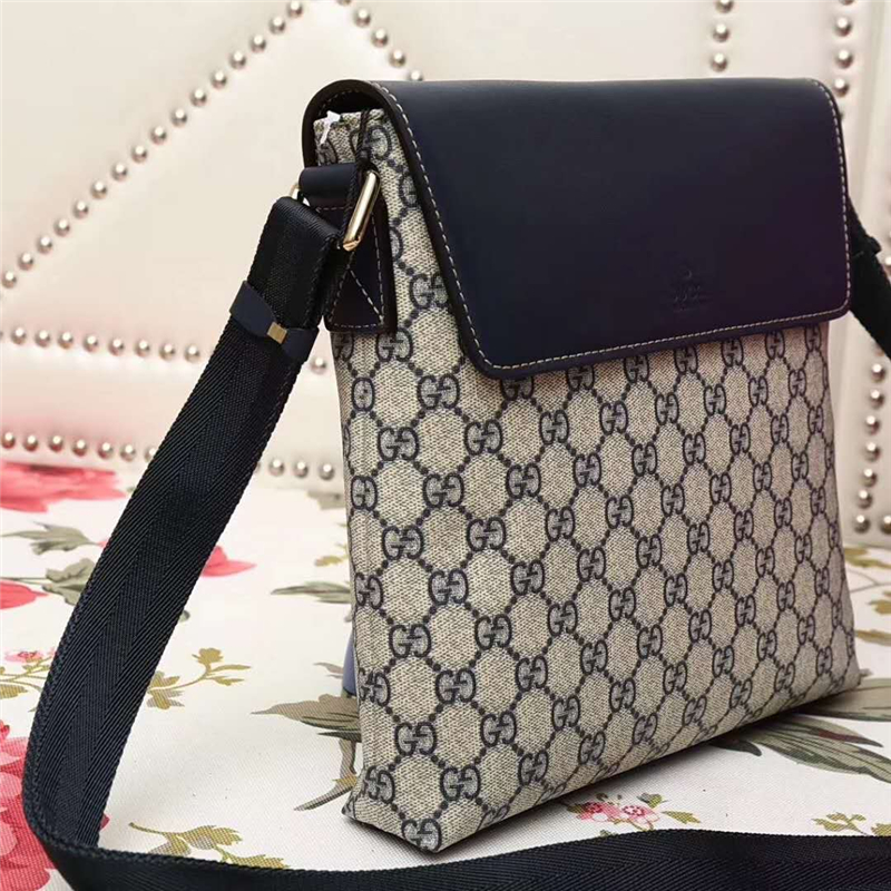 353431 GUCCI 雙G印花 真皮拼布翻蓋 女款 單肩斜跨包 灰白色