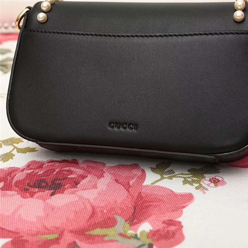 476804 Gucci 秋冬新款 全皮 虎頭 珍珠 鏈條手拎單肩包 黑色