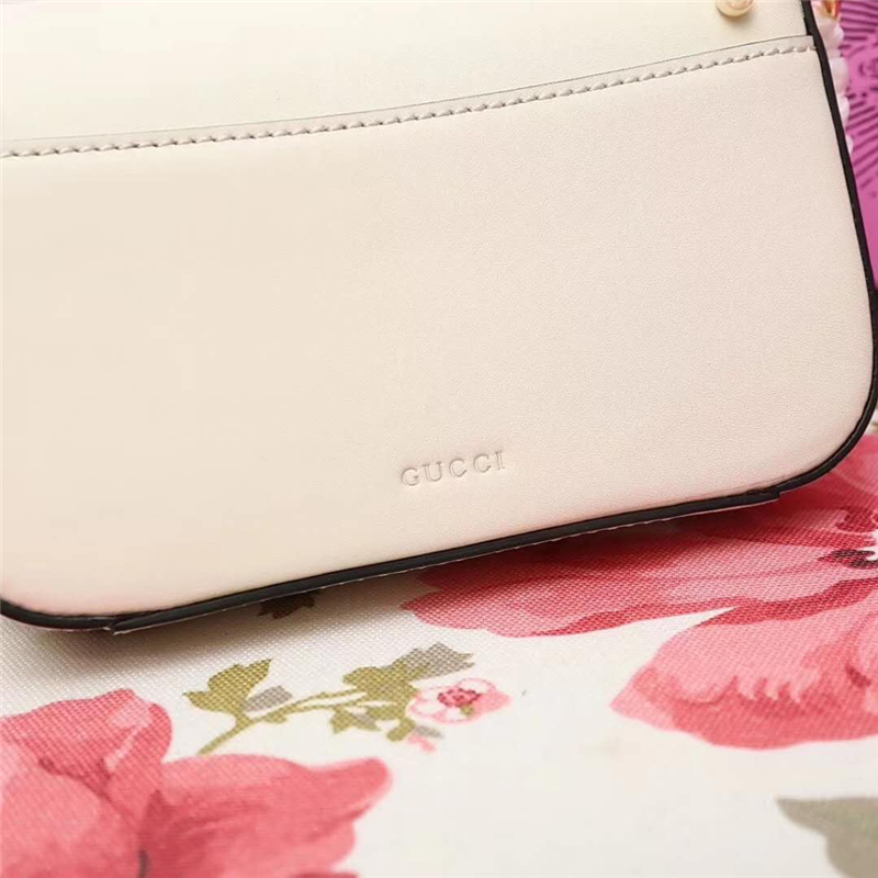 476804 Gucci 秋冬新款 全皮 虎頭 珍珠 鏈條手拎單肩包 白色