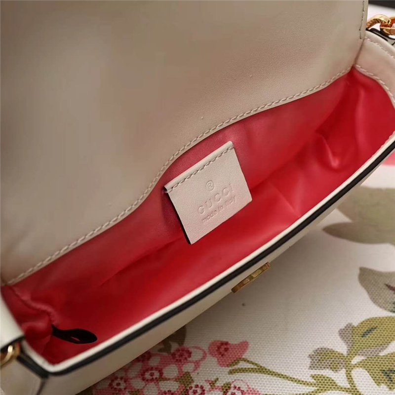 476804 Gucci 秋冬新款 全皮 虎頭 珍珠 鏈條手拎單肩包 白色