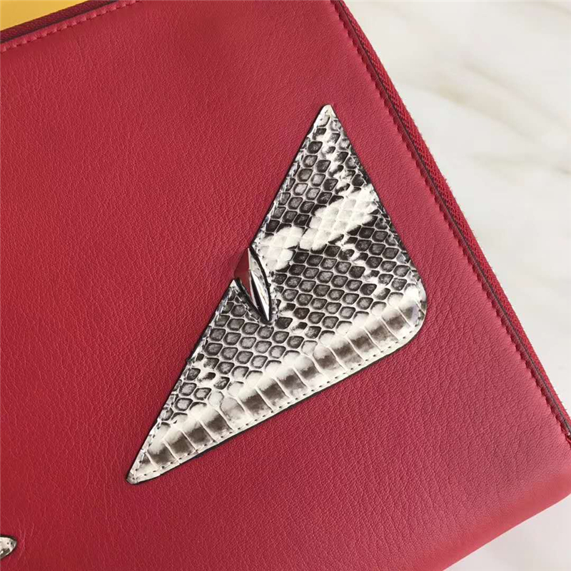 0363 FENDI 芬迪 小怪獸眼睛 羊皮拼蟒蛇皮 拉鏈手拿包 紅色