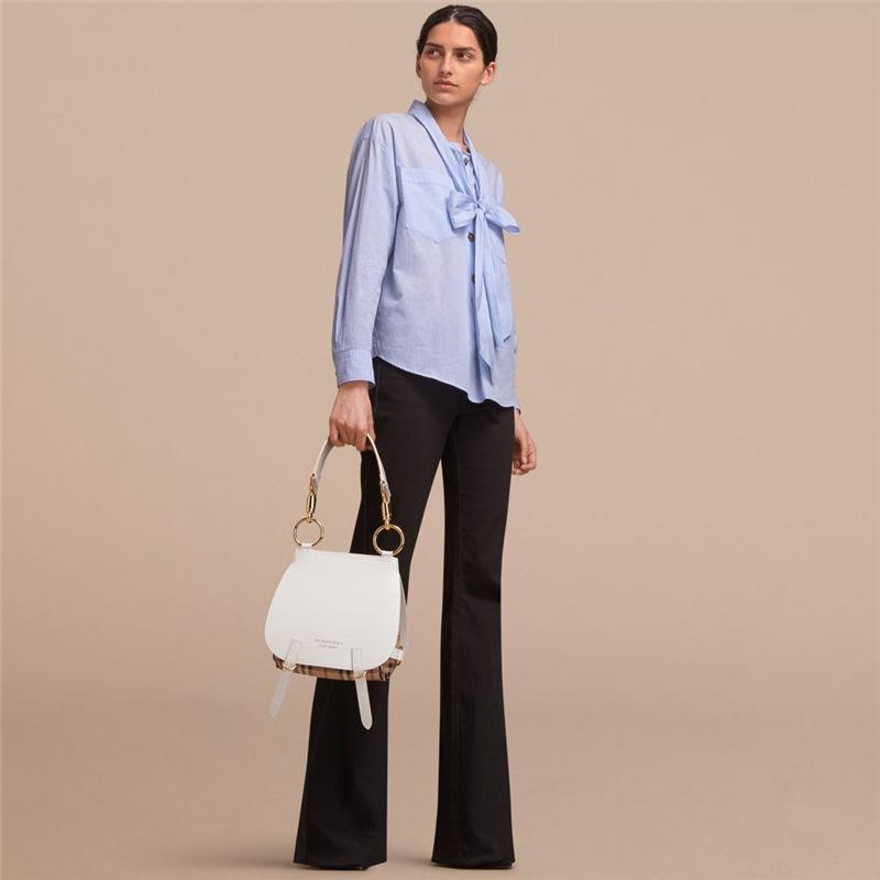 40495441 巴寶莉 The Bridle系列 Haymarket 格紋拼皮革 巴寶莉女包 馬勒包 自然色