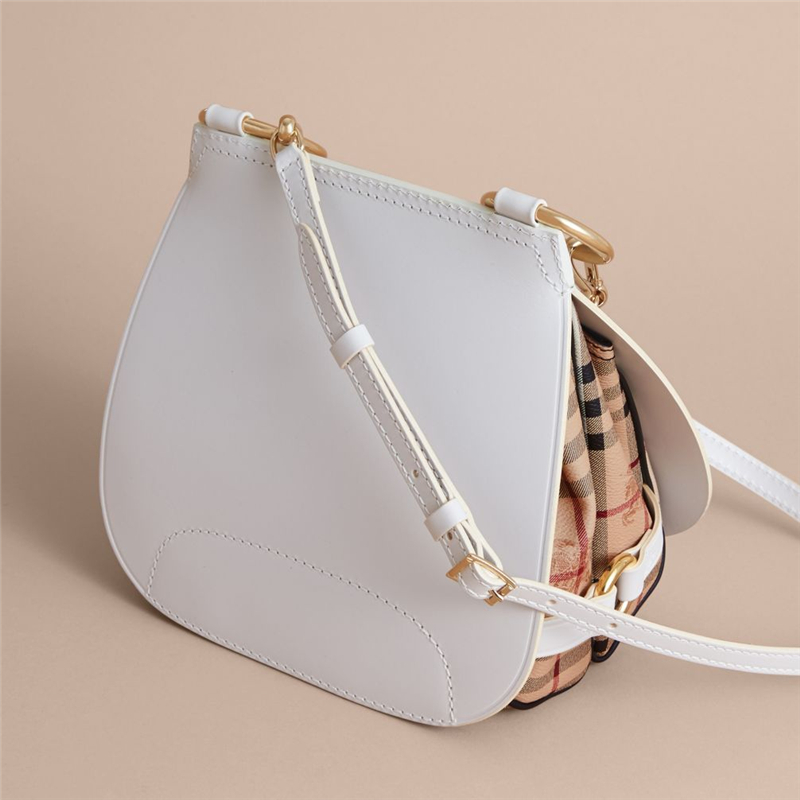 40495441 巴寶莉 The Bridle系列 Haymarket 格紋拼皮革 巴寶莉女包 馬勒包 自然色