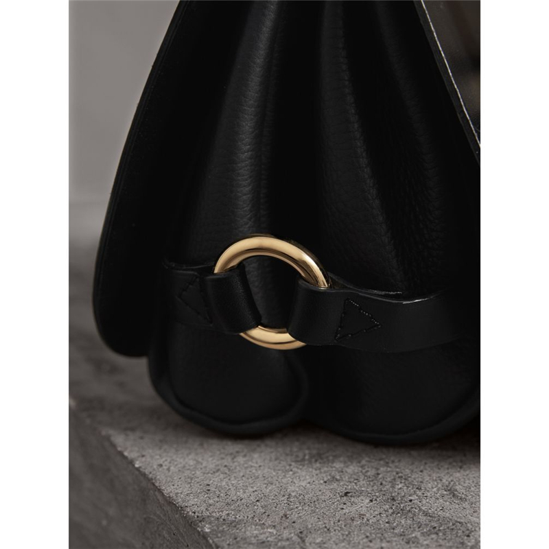 40459761 巴寶莉 The Bridle 光滑馬鞍皮拼粒紋皮 巴寶莉女包 馬勒包 黑色