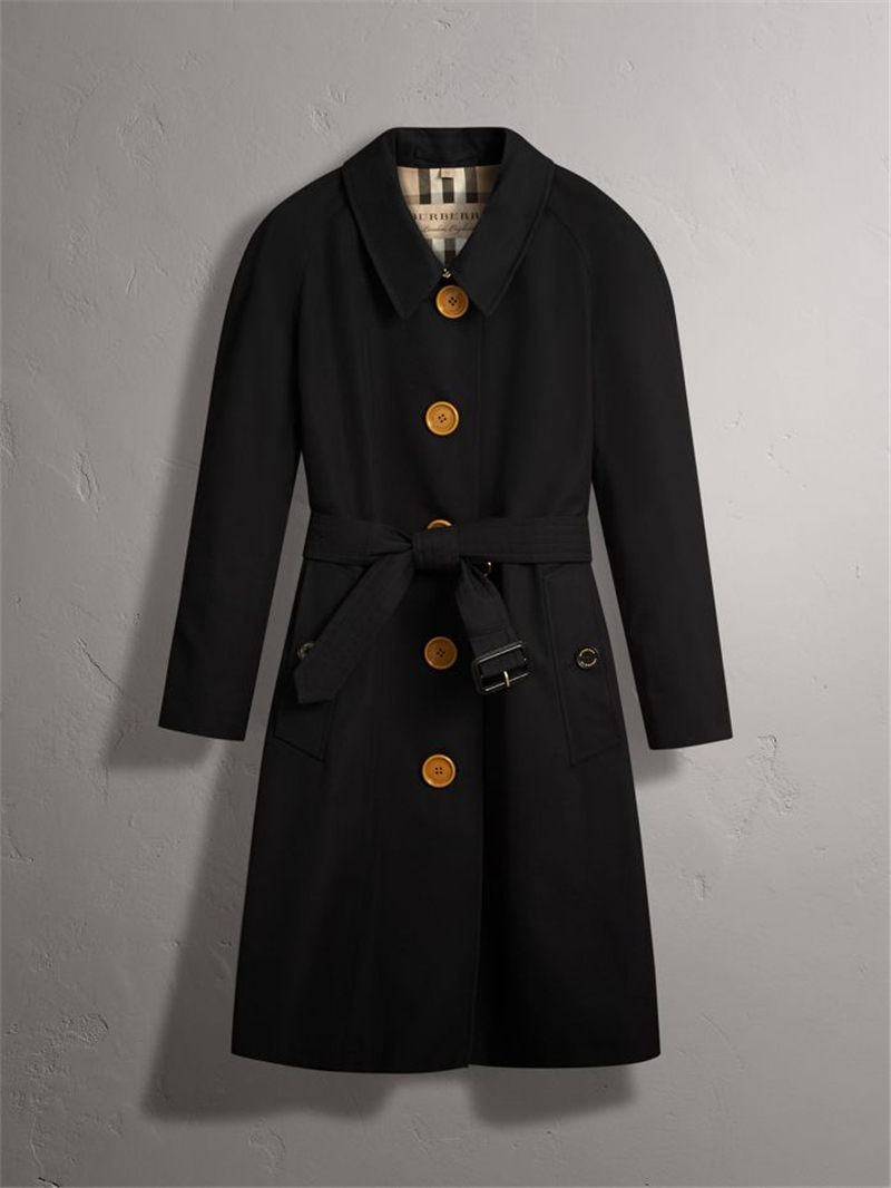 40556961 巴寶莉 樹脂紐扣 棉質(zhì)嘎巴甸 Trench 女士中長款風(fēng)衣 黑色