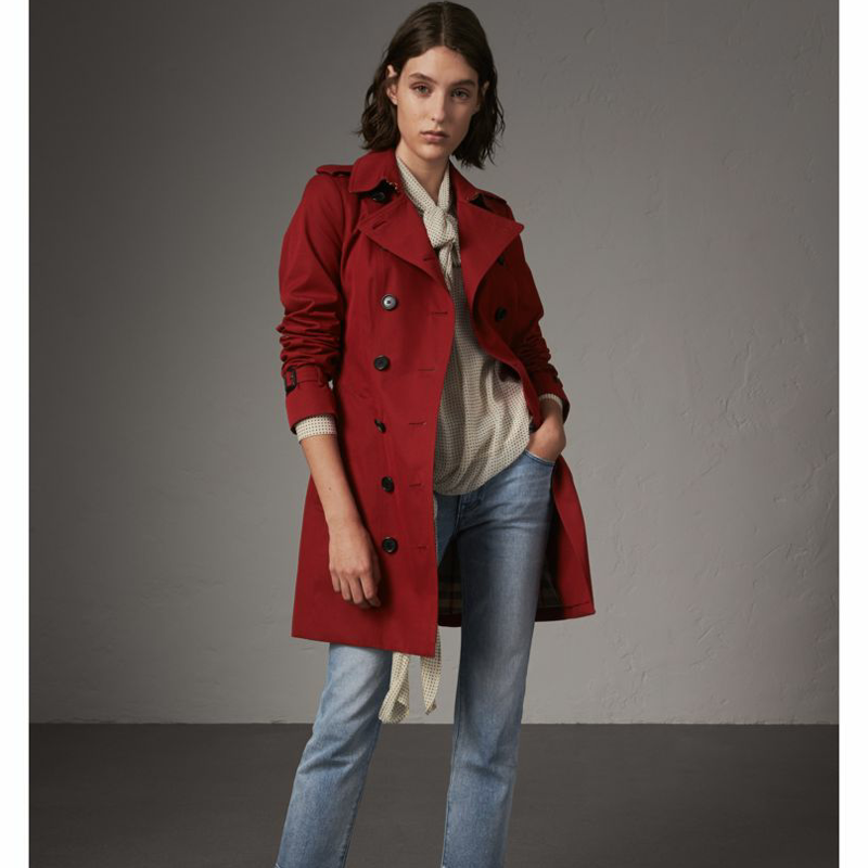 39970301 巴寶莉 桑德林漢姆版型 女士中長款 Trench 風(fēng)衣 繽紛紅色