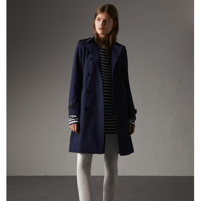 40560351 Burberry巴寶莉 棉質嘎巴甸 長款 防滲雨型 Trench 風衣 藍莓色