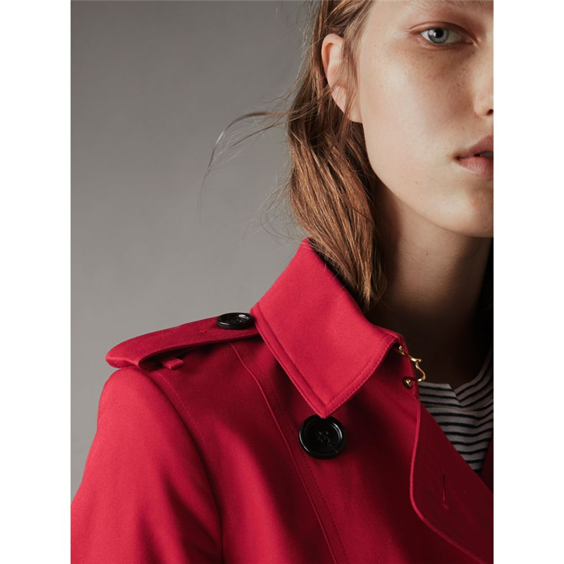 40435811 Burberry巴寶莉 皮革裝飾 長款 棉質嘎巴甸 Trench 風衣 繽紛紅色