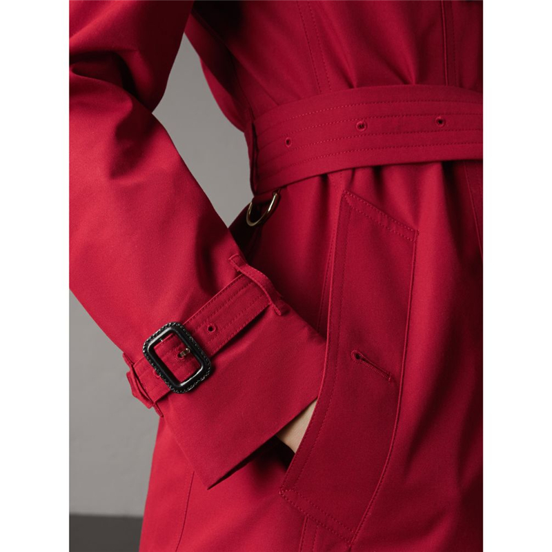 40435811 Burberry巴寶莉 皮革裝飾 長款 棉質嘎巴甸 Trench 風衣 繽紛紅色