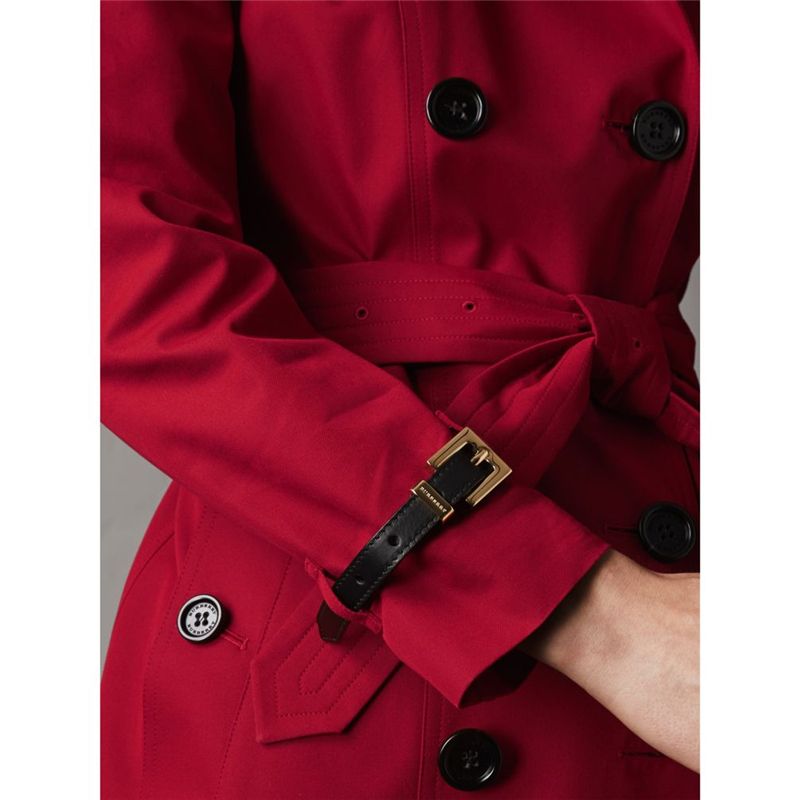 40435811 Burberry巴寶莉 皮革裝飾 長款 棉質嘎巴甸 Trench 風衣 繽紛紅色