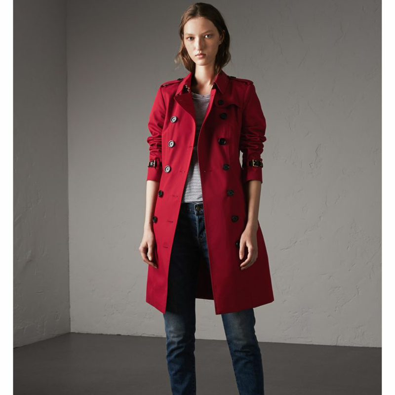 40435811 Burberry巴寶莉 皮革裝飾 長款 棉質嘎巴甸 Trench 風衣 繽紛紅色