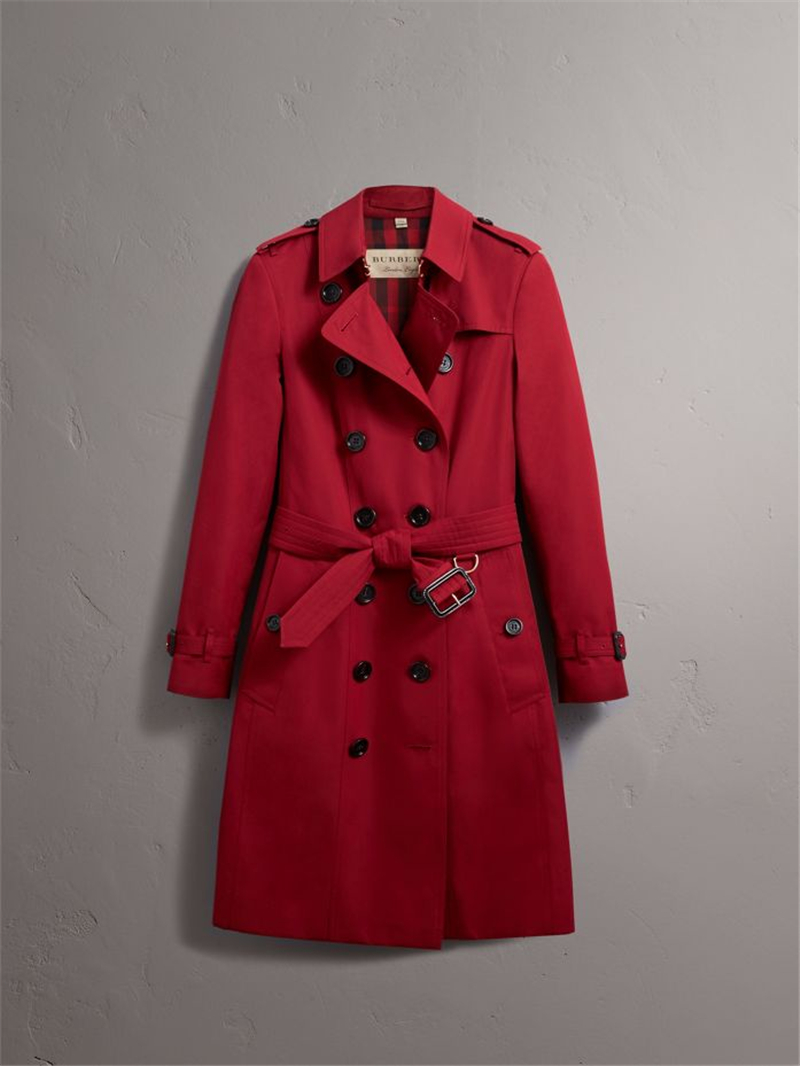40435811 Burberry巴寶莉 皮革裝飾 長款 棉質嘎巴甸 Trench 風衣 繽紛紅色