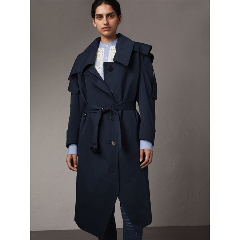 45466861 Burberry 巴寶莉 棉質(zhì)不對稱剪裁 Trench 風衣 海軍藍色
