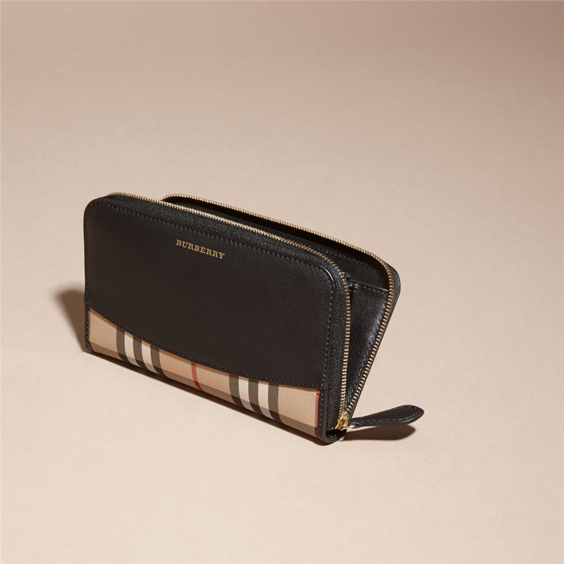 40249771 Burberry巴寶莉 Horseferry 格紋皮革 全拉鏈錢夾 黑色