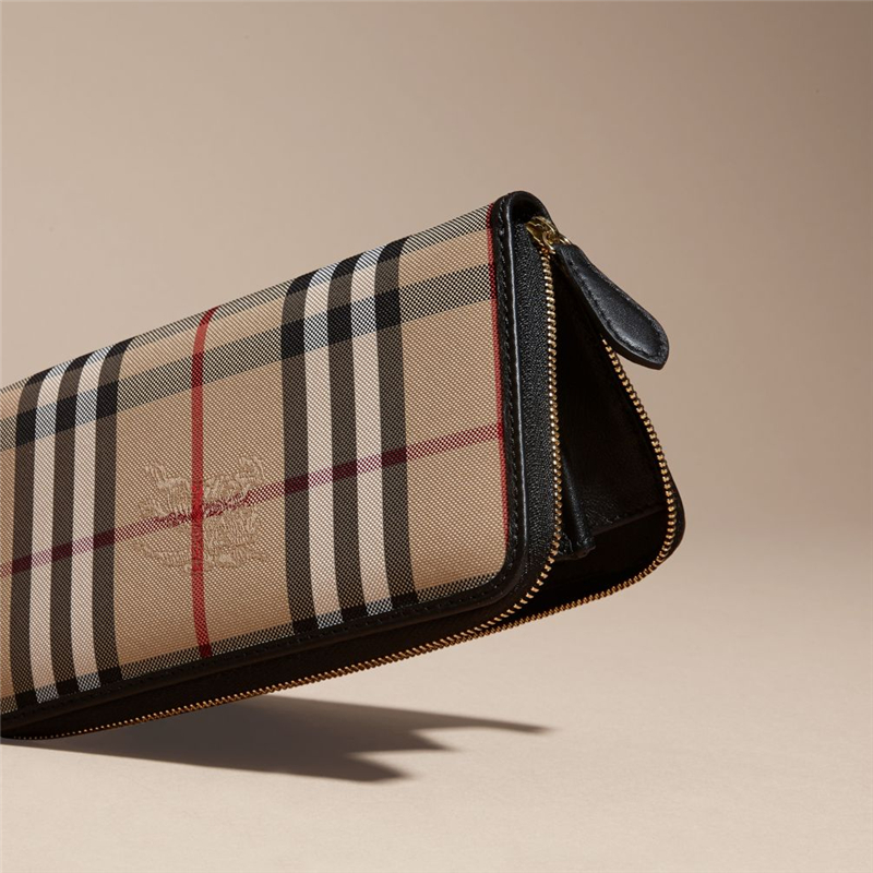 40249771 Burberry巴寶莉 Horseferry 格紋皮革 全拉鏈錢夾 黑色