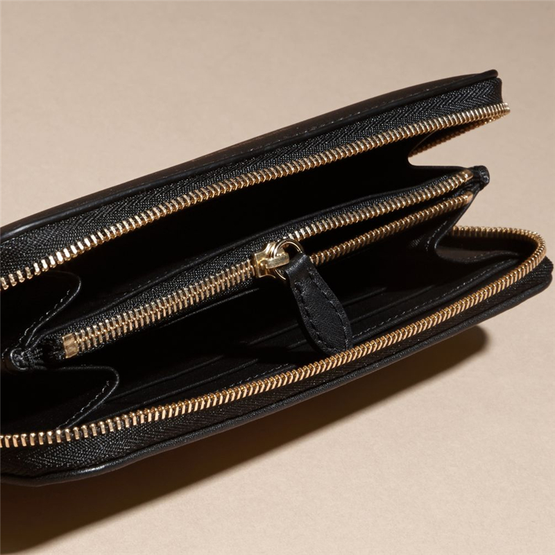 40249771 Burberry巴寶莉 Horseferry 格紋皮革 全拉鏈錢夾 黑色