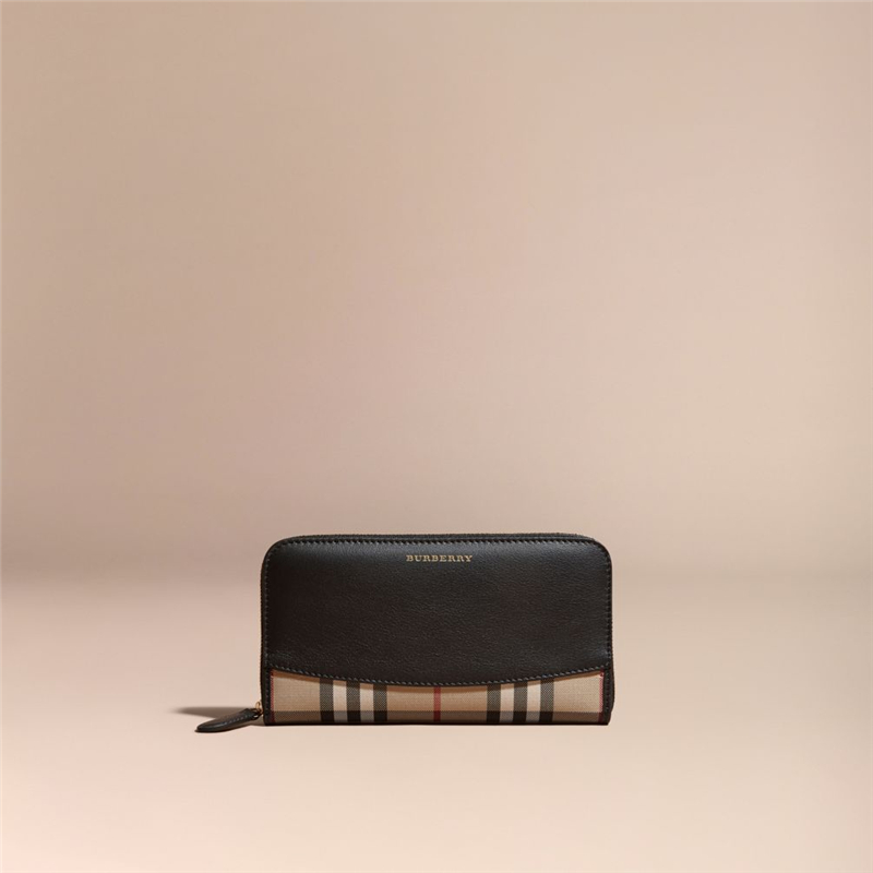 40249771 Burberry巴寶莉 Horseferry 格紋皮革 全拉鏈錢夾 黑色