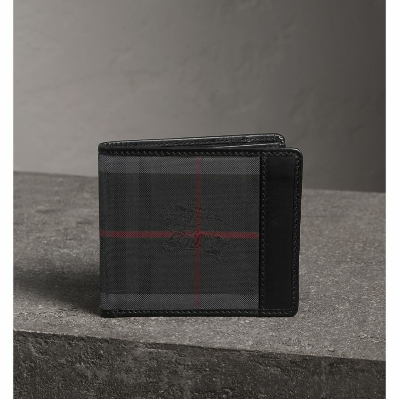 39455551 巴寶莉 Horseferry 格紋 雙折式 巴寶莉錢夾(國際版)炭灰色配黑色