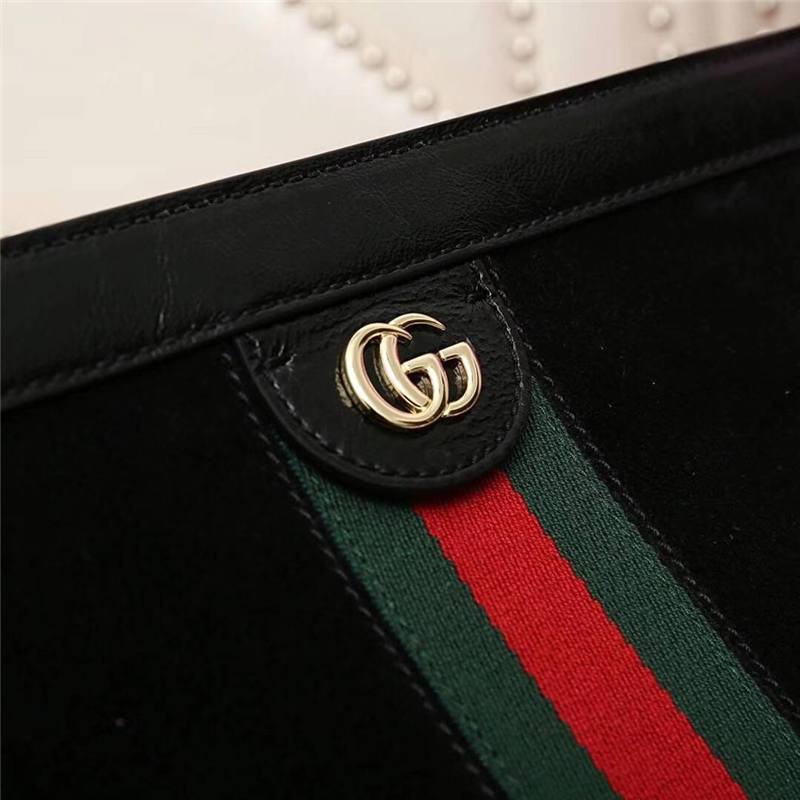 503877 Gucci Ophidia系列 麂皮 雙G 嵌花條紋織帶 鏈條肩背包 黑色