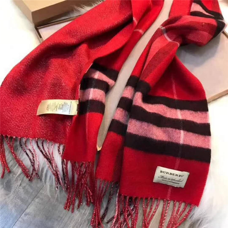 Burberry 巴寶莉 17年最新款 雙面兩用 金屬感格紋 羊絨圍巾 紅色