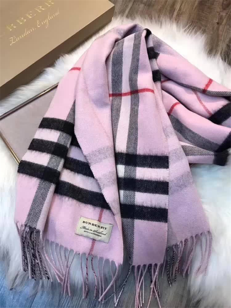 Burberry 巴寶莉 17年最新款 雙面兩用 金屬感格紋 羊絨圍巾 粉色