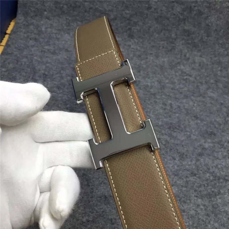 38082051 HERMES 愛馬仕 原版進口牛皮 雙面使用 進口機車車線 不銹鋼扣頭 豆綠色