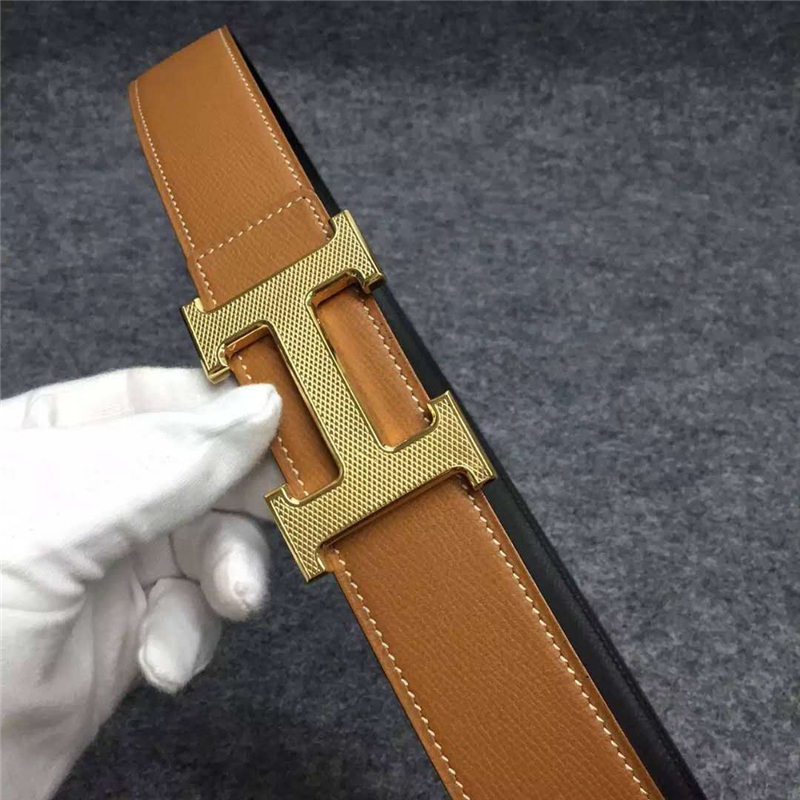 38082001 HERMES 愛馬仕 原版進口牛皮 雙面使用 進口機車車線 不銹鋼扣頭 淺棕色配黑色