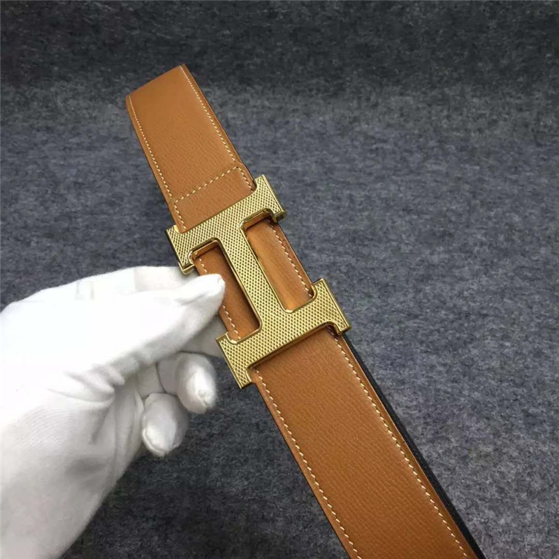 38082001 HERMES 愛馬仕 原版進口牛皮 雙面使用 進口機車車線 不銹鋼扣頭 淺棕色配黑色