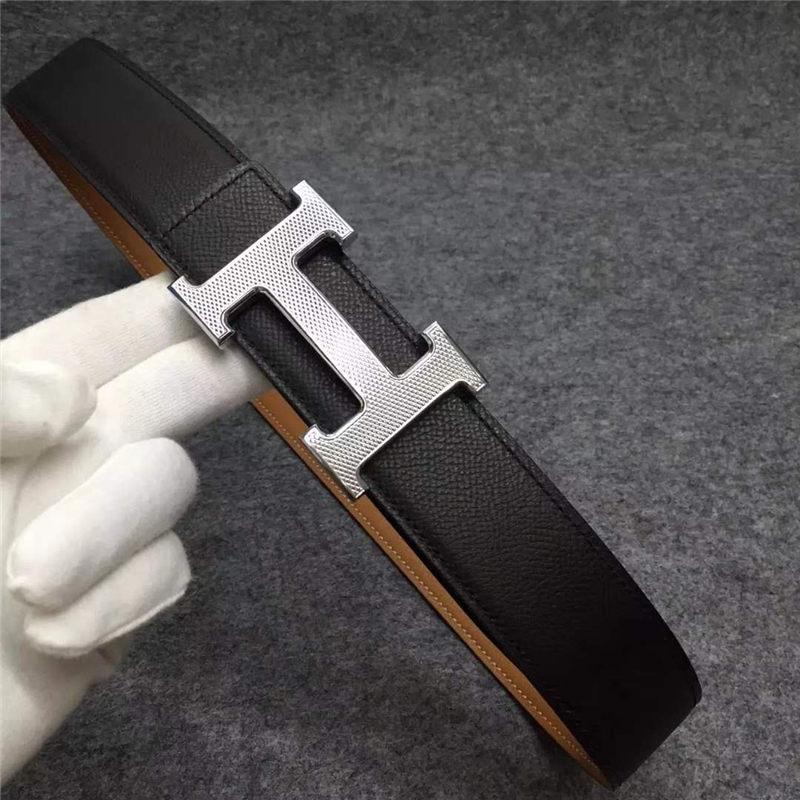 38082001 HERMES 愛馬仕 原版進口牛皮 雙面使用 進口機車車線 不銹鋼扣頭 淺棕色配黑色