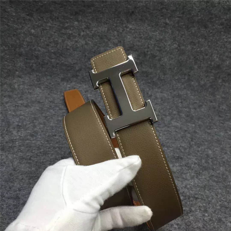 38082051 HERMES 愛馬仕 原版進口牛皮 雙面使用 進口機車車線 不銹鋼扣頭 豆綠色