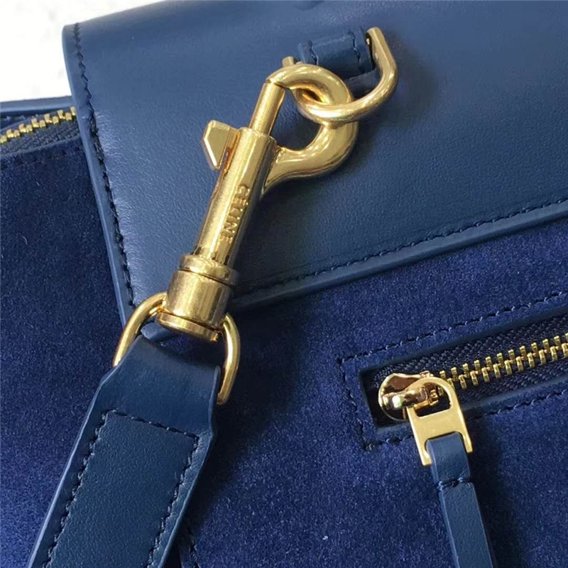 176103 Celine Belt bag鯰魚包 磨砂皮拼皮革 流蘇裝飾 手提單肩包 藍色