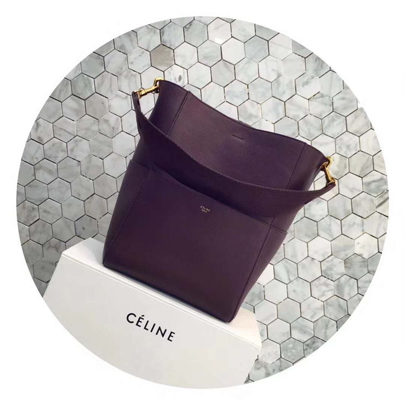 Celine 賽琳 Seau Sangle 小牛皮 寬肩帶 Sangle水桶包 暗紫色
