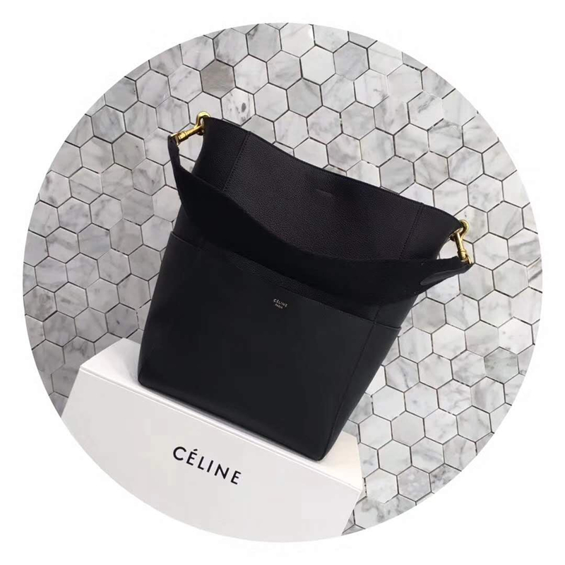 Celine 賽琳 Seau Sangle 小牛皮 寬肩帶 Sangle水桶包 黑色