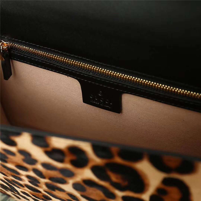 421882 GUCCI Sylvie新款 豹紋 蝴蝶結織帶 單肩女包 啡色