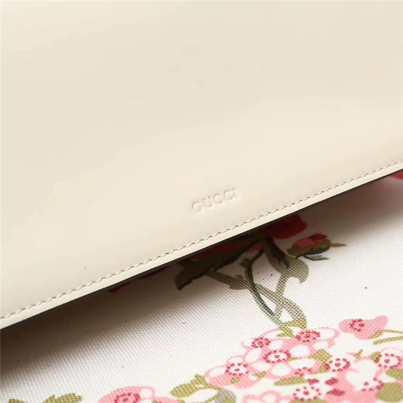 466404 GUCCI 新款 龍頭印花 絲緞提手肩帶 手提單肩包 白色