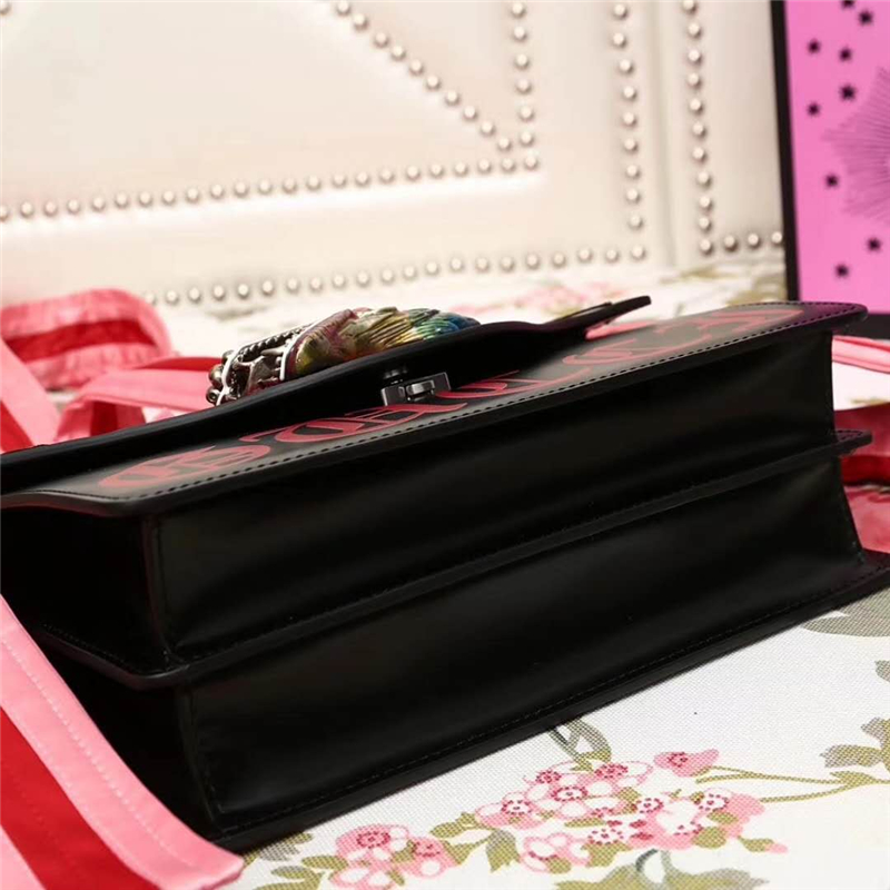 466404 GUCCI 新款 龍頭印花 絲緞提手肩帶 手提單肩包 黑色