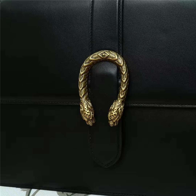 421999 Gucci Dionysus 系列 虎頭扣竹節(jié)提手 手提單肩包 純黑色