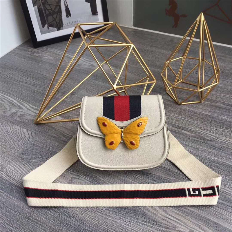 500756 Gucci Totem系列 琺瑯蝴蝶裝飾 馬鞍包 白色