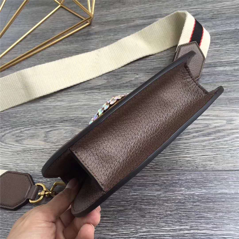 500756 Gucci Totem系列 鑲鉆桃心搭扣 馬鞍包 褐色