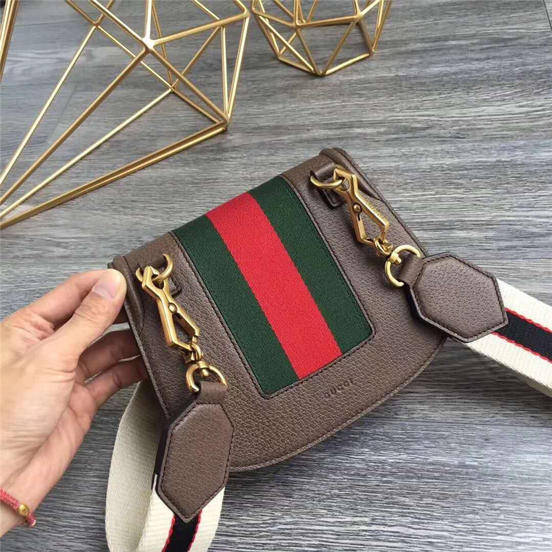 500756 Gucci Totem系列 鑲鉆桃心搭扣 馬鞍包 褐色