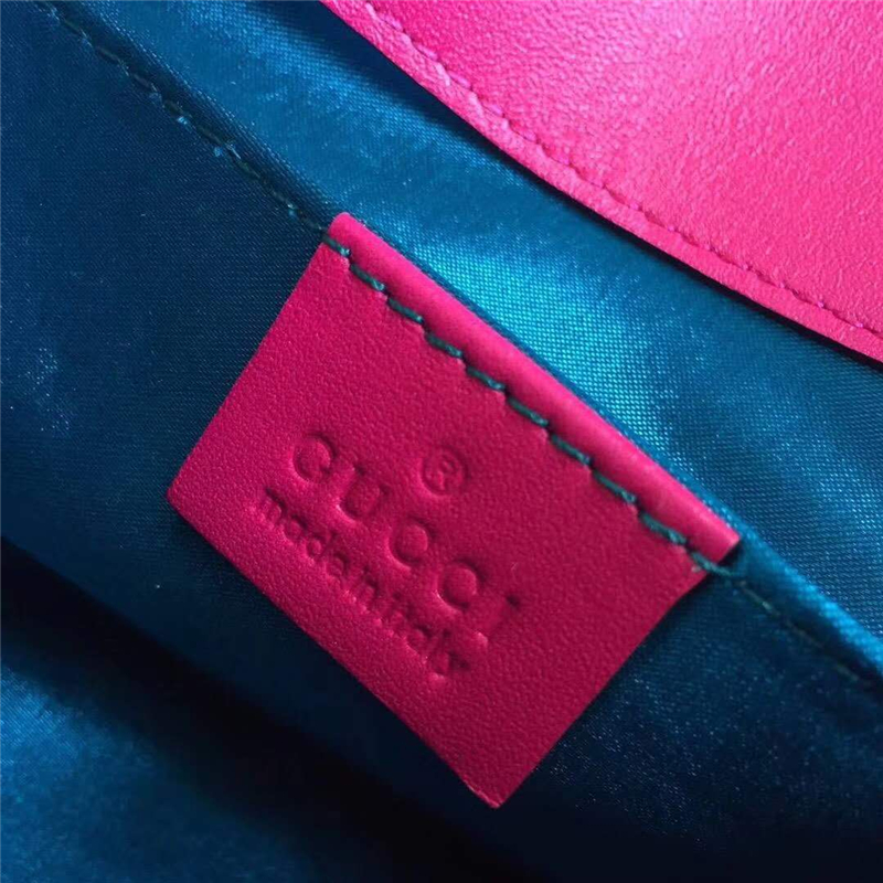 446744 GUCCI GG Marmont系列 刺繡 鴿絨 鏈條肩包 桃紅