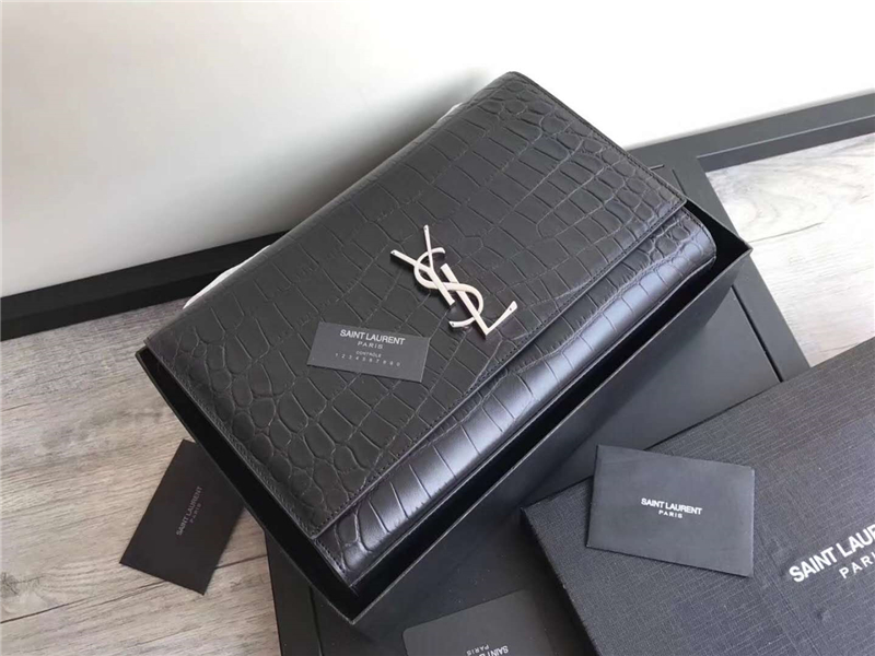 圣羅蘭 SLP女包 2017款 鏈條包 手拿包 鱷魚壓紋 黑色