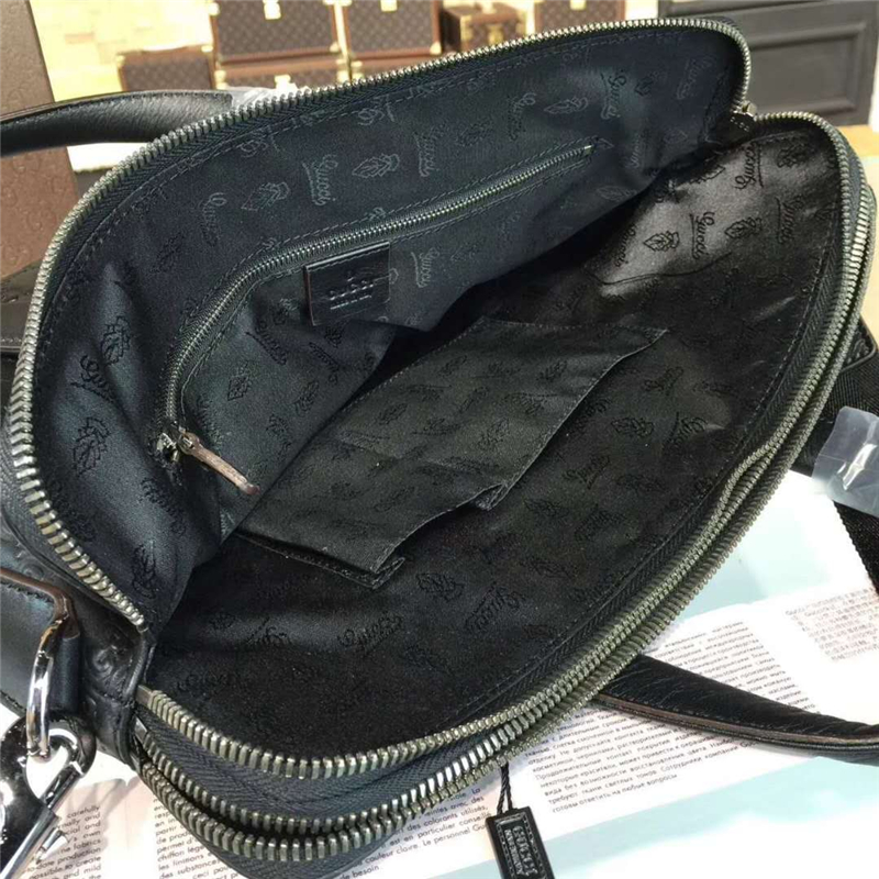 311001 Gucci標(biāo)志真皮 熱壓紋 雙隔層拉鏈 手提肩背公文包 黑色