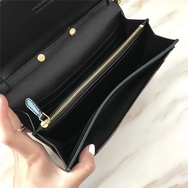 40482501 巴寶莉 House 格紋拼皮革 錢夾鏈條包 黑色