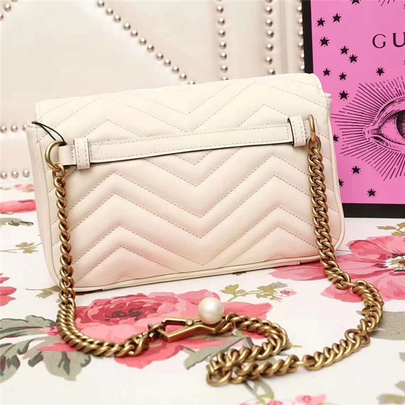 476809 GUCCI GG Marmont系列 絎縫 珍珠綴飾 多功能手包 白色