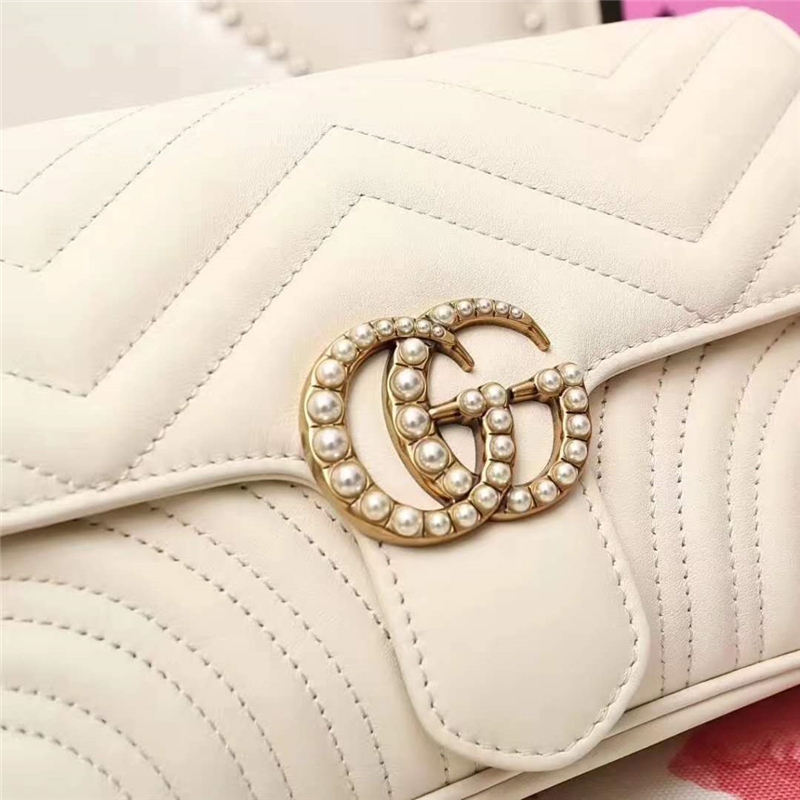 476809 GUCCI GG Marmont系列 絎縫 珍珠綴飾 多功能手包 白色